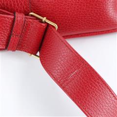 GUCCI 523591 Logo Print Red Leather Zip Messenger Crossbody Bag